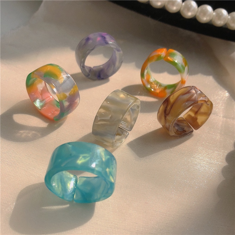 Fashion Colorful Resin Ring Set Women Gradient Adjustable Finger Rings Jewelry Accessories