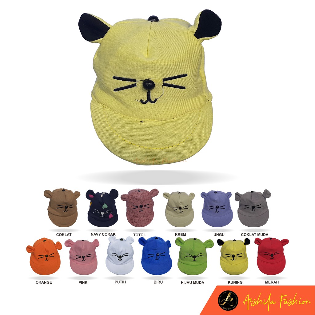 Topi Bayi Karakter Kucing / Topi Kucing Bayi /  Arshila_fashion-Kuning