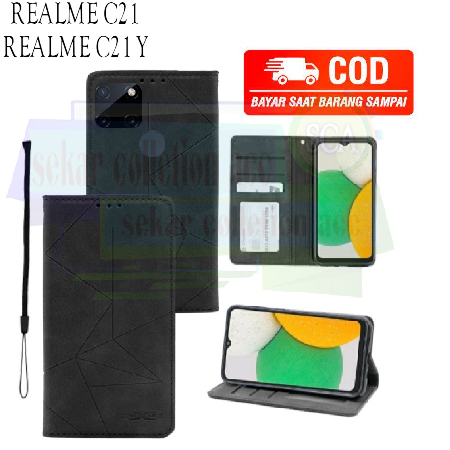 REALME C21 C21Y Leather Flip Case Magnet Sarung Hp