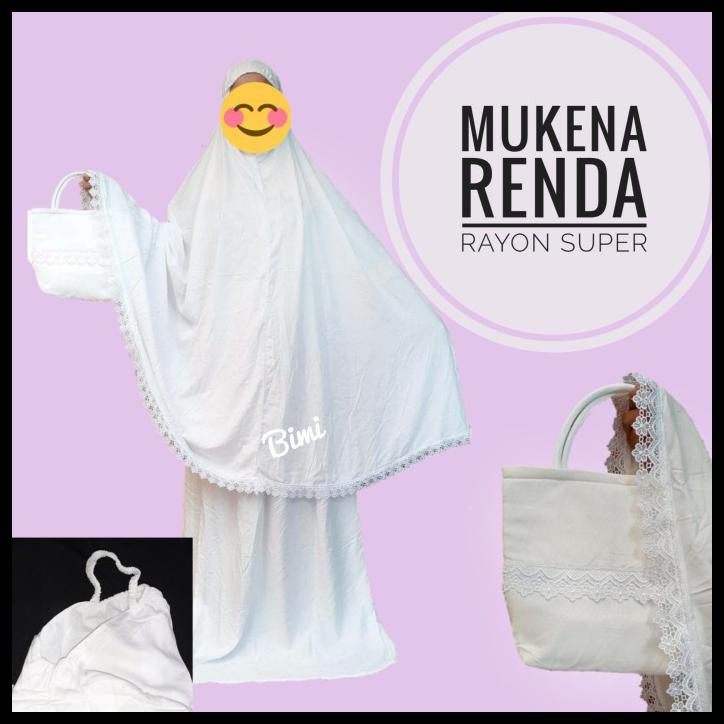 Mukena Putih Polos Renda Dewasa Jumbo Katun Rayon Super