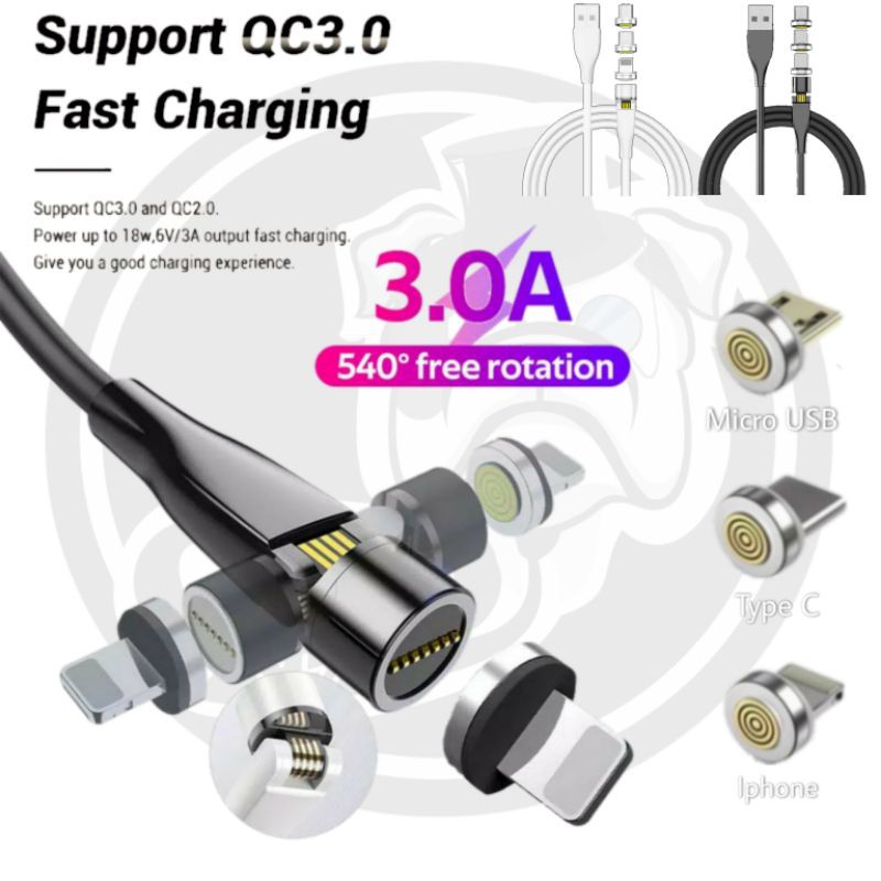 Kabel Data magnetic fast charging 540° 3A qc 3.0 3 IN 1