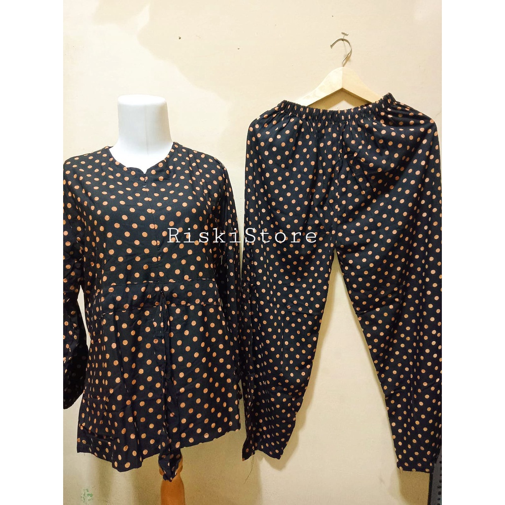 (BISA COD) - One Set Wanita Kekinian - Setelan Motif Polka Serut - Set Rayon Busui - Baju Wanita Kekinian-3