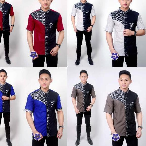 Harga Miring ATASAN BATIK SOPAL PRIA LENGAN PENDEK KOMBINASI BORDIL / HEMKO BATIK KERTABUMI 2 WARNA