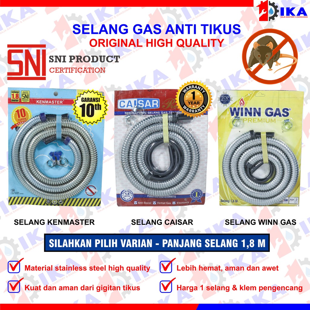 Selang Gas Flexible 1.8M SNI Kenmaster | Win Gas | Selang Gas 1.8 Meter Selang Kompor Gas Murah Bagus 1.8m