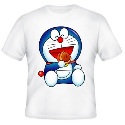 Kaos Doraemon Makan Dorayaki 1-DR13 Kaos Katun Combed Unisex