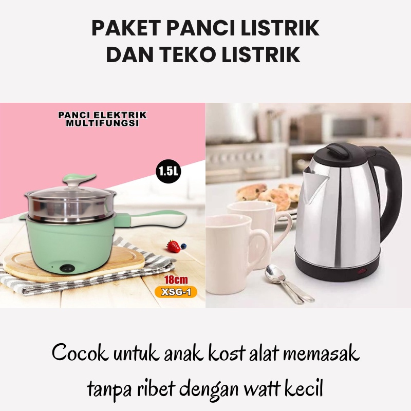 BISA COD PAKET HEMAT ANAK KOST PANCI LISTRIK DAN TEKO LISTRIK Teko listrik 1.8L pemanas air kettle electric Electric Cooking Pot Panci Listrik Portable Fry Pan TERMURAH