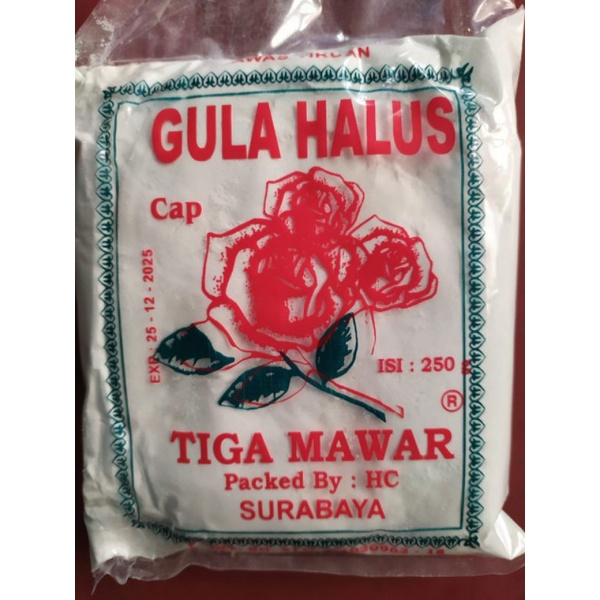 Gula Halus Cap 3 Mawar / Sugar Powder /Gula Tepung (250 gram)