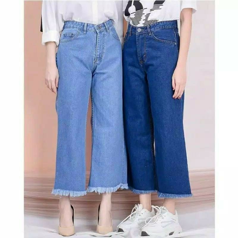 Celana kulot jeans wanita  highwaist denim jins cewek cullote cutbray lepis levis