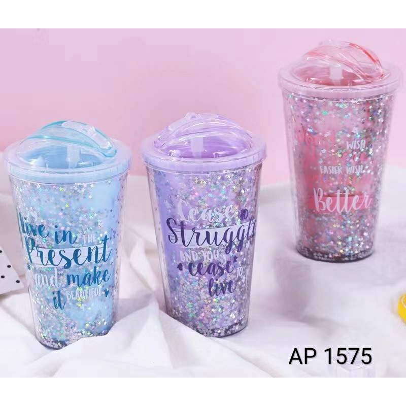 Botol Minum Unicorn Tumbler Glitter Rainbow Boneka Silikon Sedotan Gelas Tempat Minum Kado Ultah