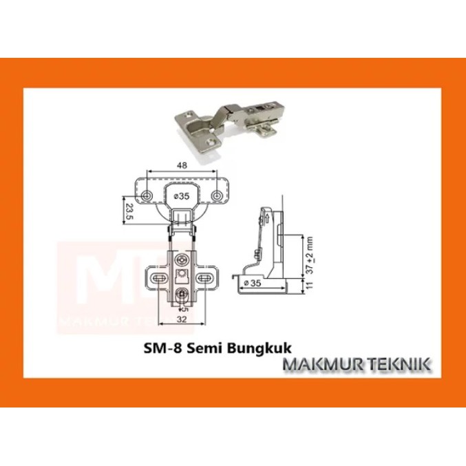 Huben SM-8-L4 Semi Bungkuk Engsel Sendok Slow motion