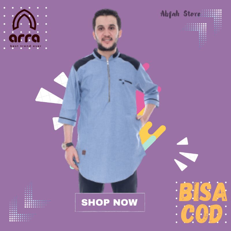 Baju Koko Muslim Warna Biru Muda Mutif Melayu Abi Zidna Nizar Ahzarayy Althaff Jumbo Big Size Pria L