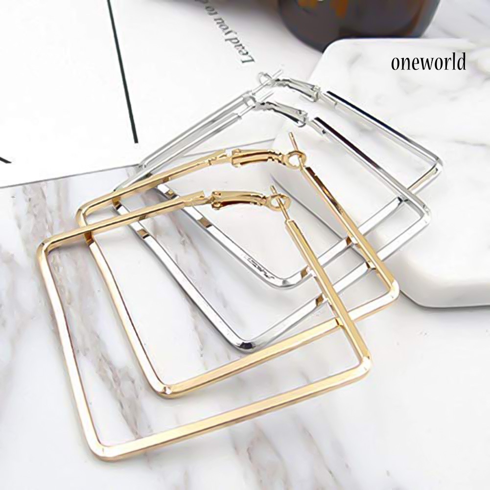 OW@ Fashion Women Hollow Square Dangle Statement Huggie Earrings Party Jewelry Gift