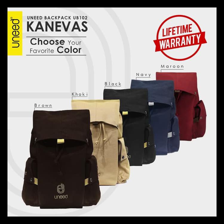 Uneed Kanevas Tas Backpack Pria / Tas Ransel / Tas Laptop 14Inch - Navy Terlengkap