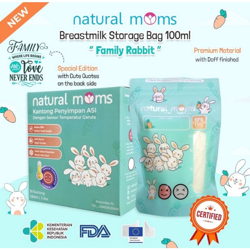 Natural Moms Breastmilk Storage Bag Kantong ASI 100 ml &amp; 200 ml Isi 30