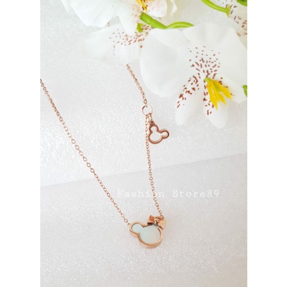 Kalung Mickey Import Titanium Antikarat Silver Rosegold Bestseller
