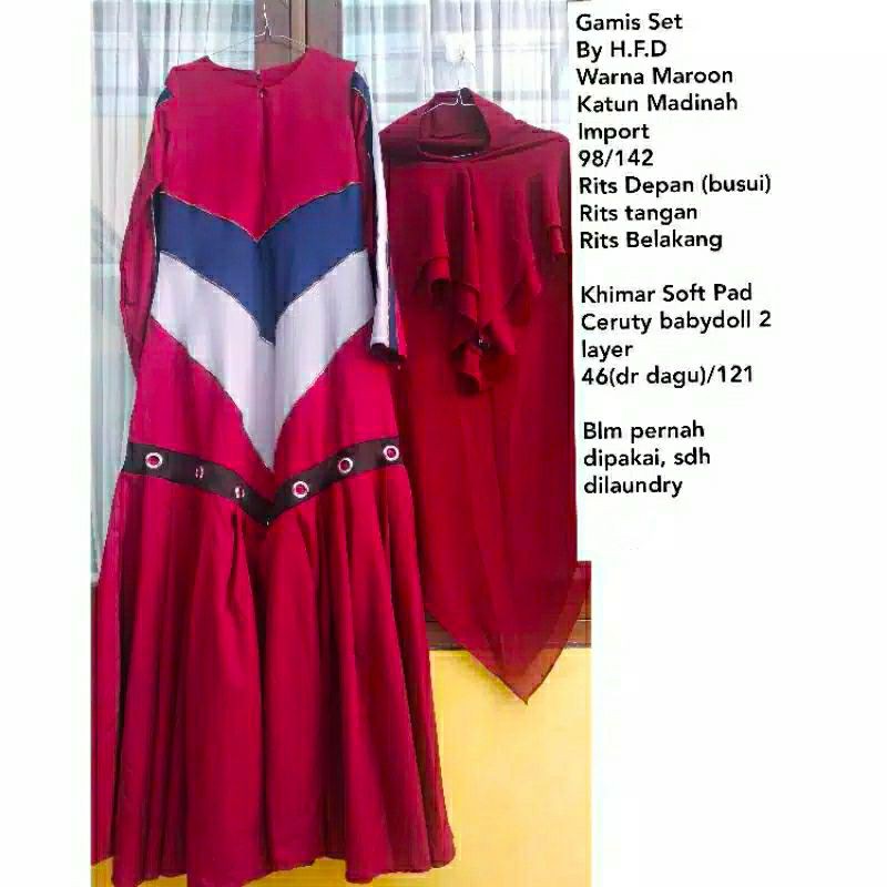 PREMIUM SET SYARI GAMIS HFD AZIZIL AL QIBLAT PRELOVED PL CERUTY CERUTI MERAH MARUN MAROON KATUN