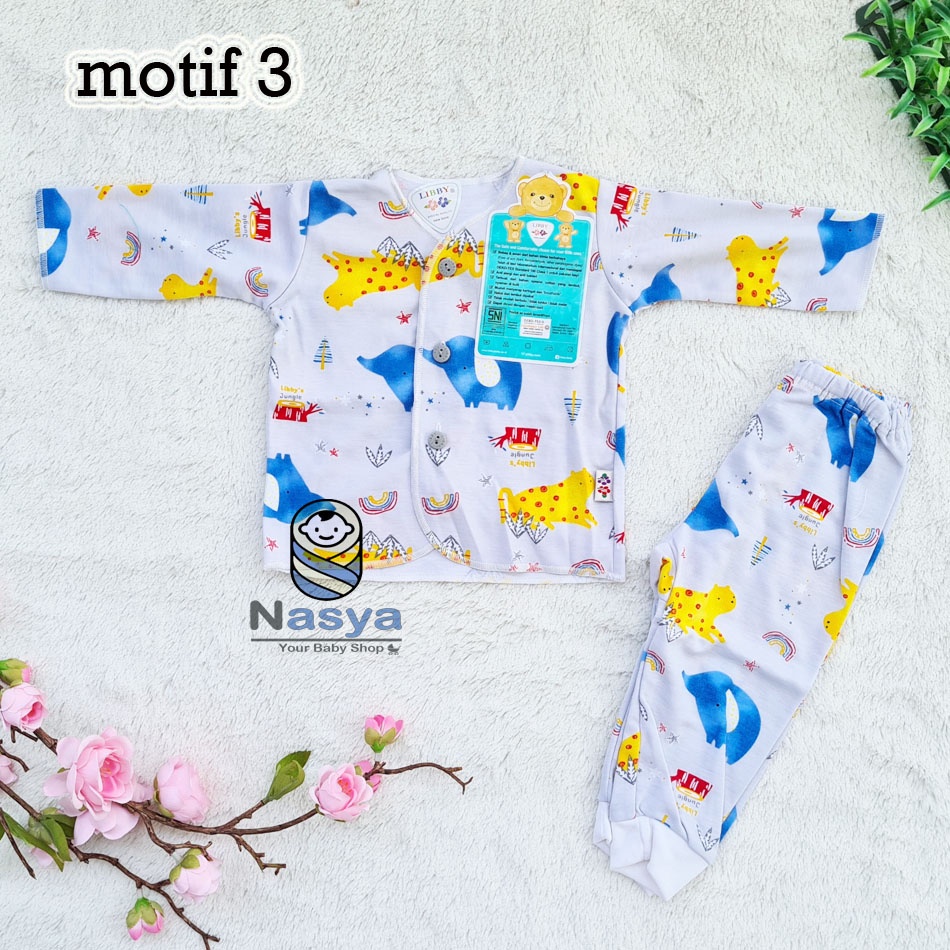 [R-014] setelan baju panjang libby motif (3-6 bulan)