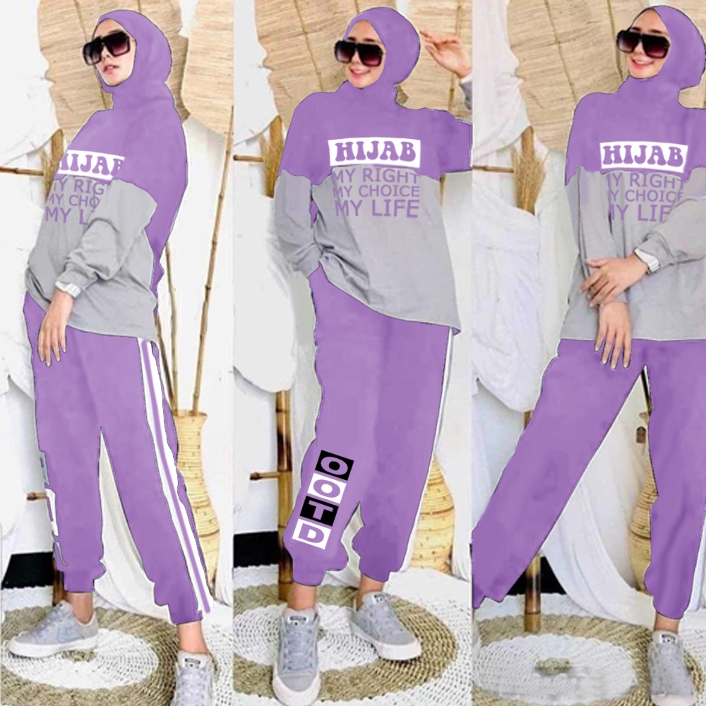 Baju Setelan Wanita Kekinian - One Set Wanita - Mayoutfit - Set Hibaba Setelan Olahraga - Lexoir-St Hibaba Lavender