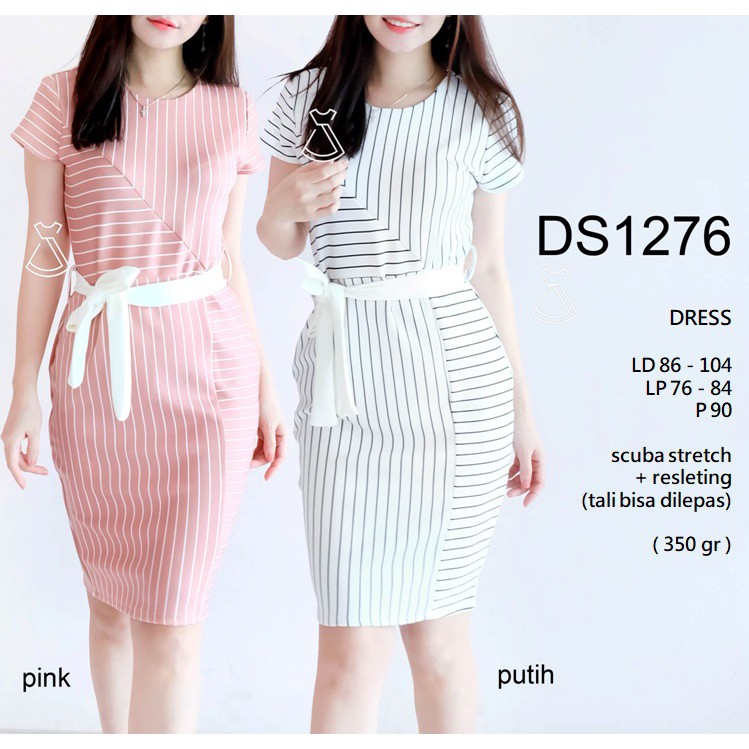 DS1276 - DRESS PESTA SALUR STRIPE SCUBA DRESS KANTOR WANITA MODERN MURAH