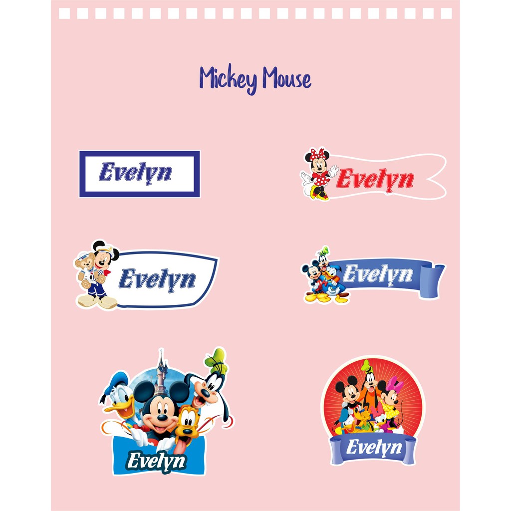 

192pcs Stiker Label Nama Kekinian Tahan Air & Anti Luntur untuk Umum Tema Mickey Mouse