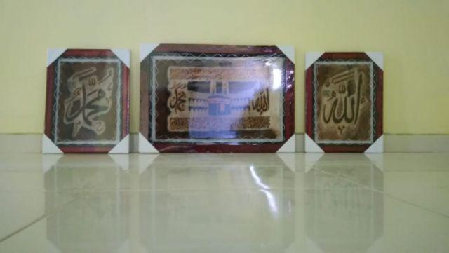 (tak Tertandingi) Kaligrafi Paket Jumbo 3 Pcs Ayat Kursi Kabah Dan Allah Muhammad Plus Pigura