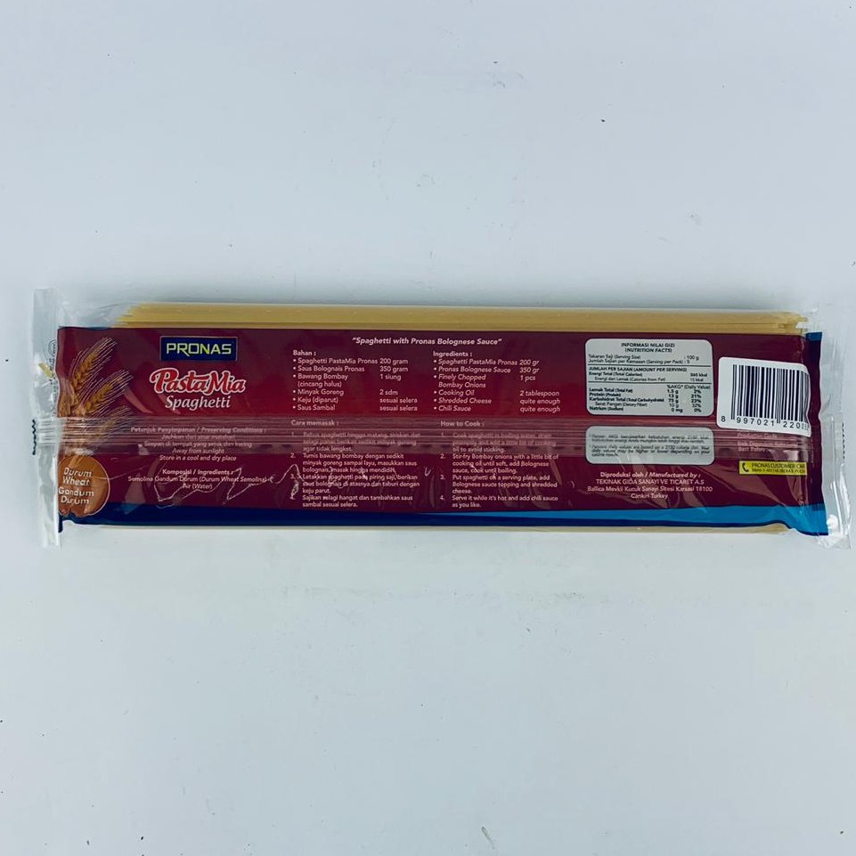 PRONAS PASTAMIA SPAGHETI/MIE PASTA / 500g