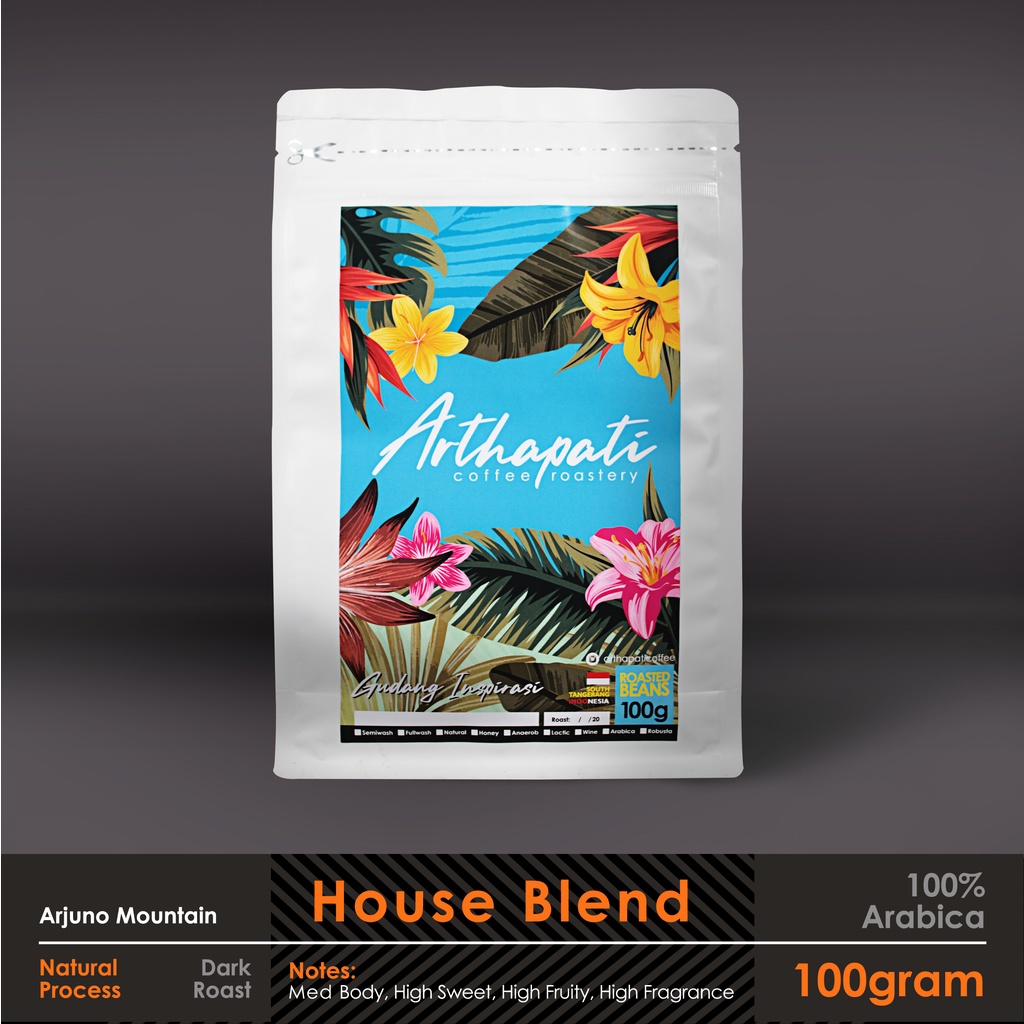 

Biji Kopi House Blend 100% Arabica Natural Processed Arthapati Roasted Beans Coffee 100 gram