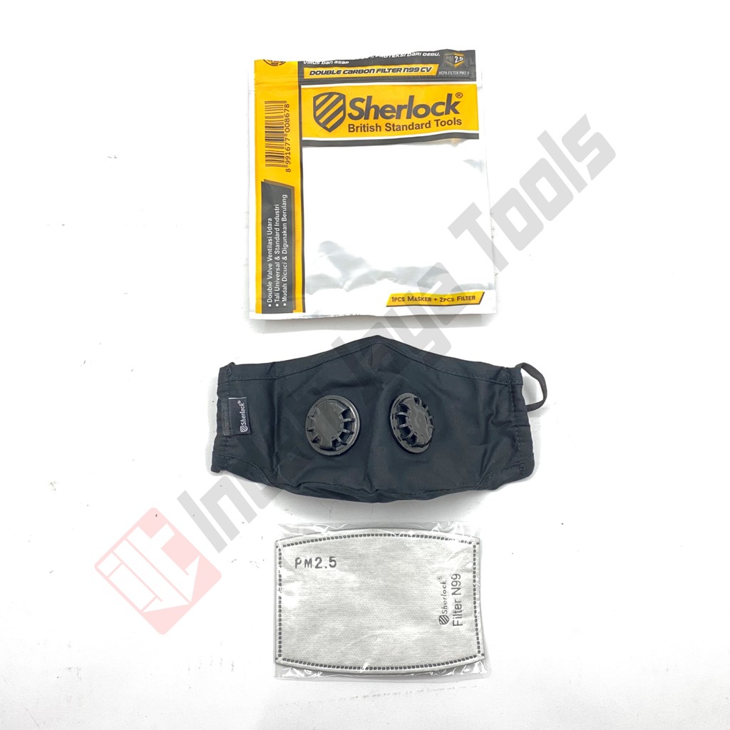 SHERLOCK Masker Respirator with DUAL VALVE with N99 CARBON FILTER