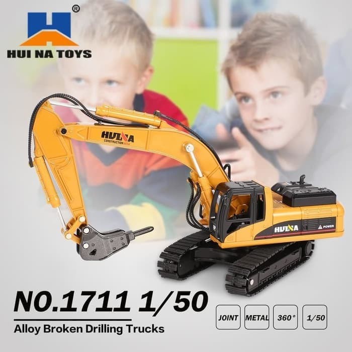 Huina 1711 Drill Excavator Diecast Scale 1:50 Die-cast Metal Koleksi Alat Berat