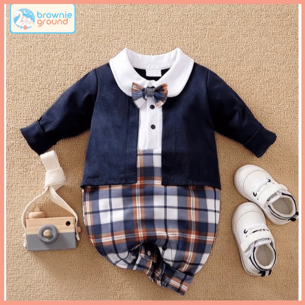 [COD] jumper anak usia 2 tahun motif tuxedo kotak navy premium import anak laki laki brownieground