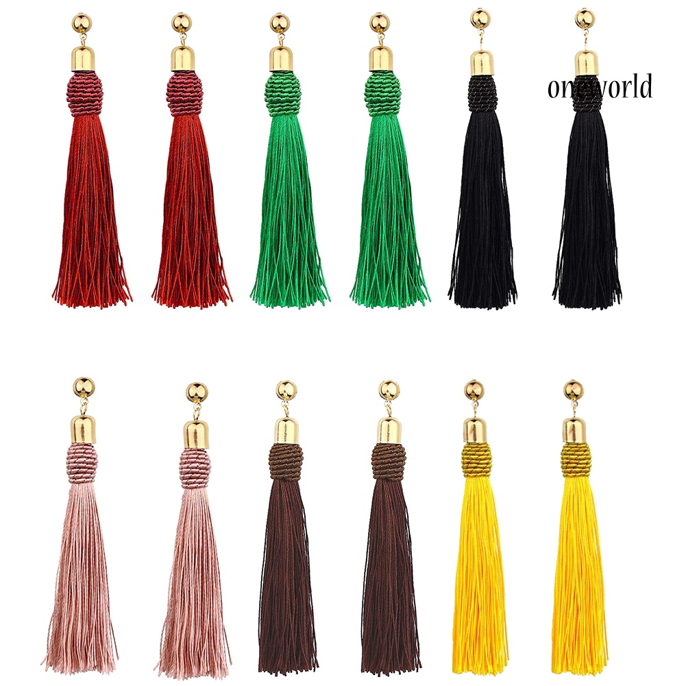 OW@ Bohemian Wedding Tassel Ear Studs Long Dangle Earrings Bridal Bridesmaid Jewelry