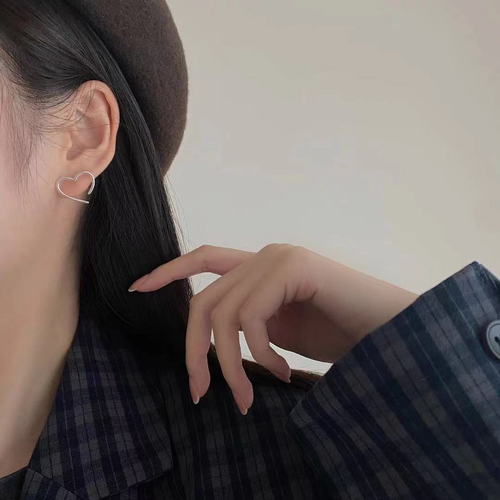 Anting S925 Silver Bentuk Hati Gaya Korea Untuk Wanita