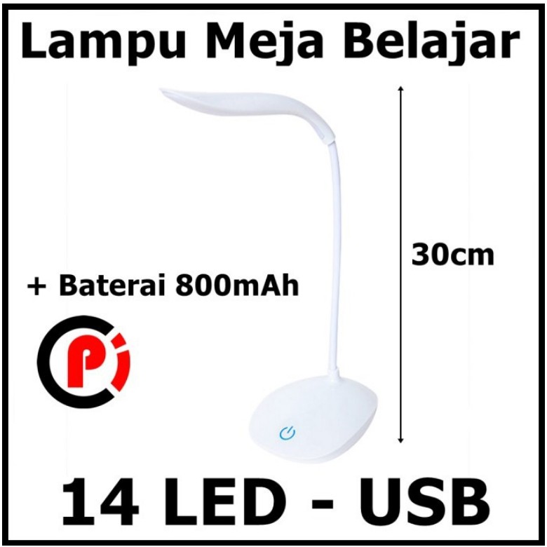 Lampu Meja Baca Belajar Kerja 14 LED Ada Baterai Bisa Power Dari USB Desk Lamp