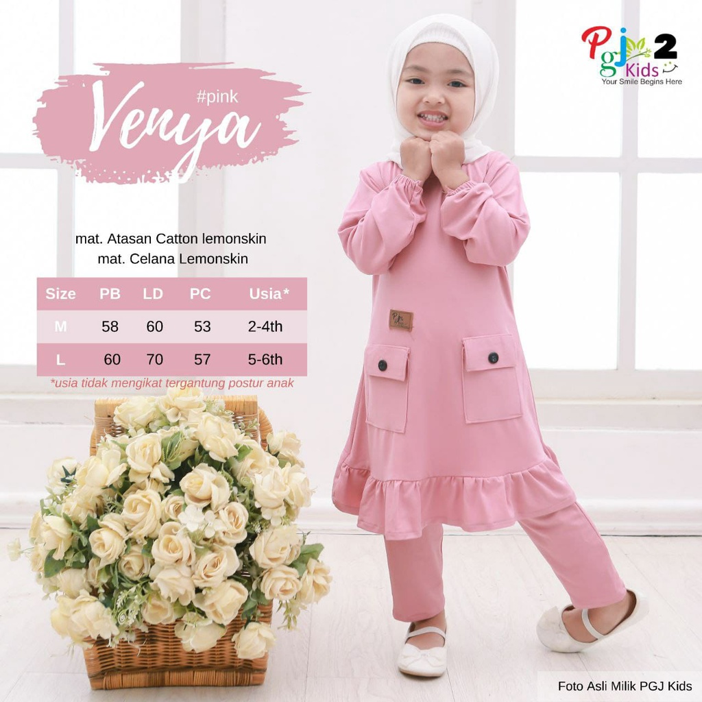 setelan anak perempuan 2-7 tahun mat lemon skin ori pgj | adena venya set-venya pink