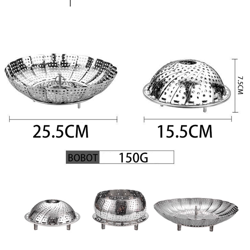 (13 to 24cm)Kukusan Stainless Flexible Steamer Fleksibel Stainless Steel Steamer Lipat Multifungsi