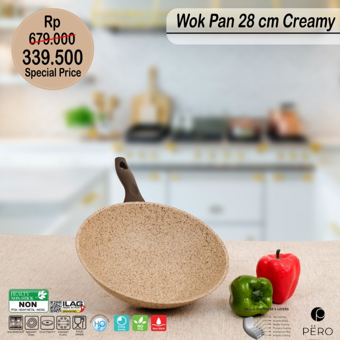 Pero Wok Pan 28Cm Brown Handle - Pink Stone _Art