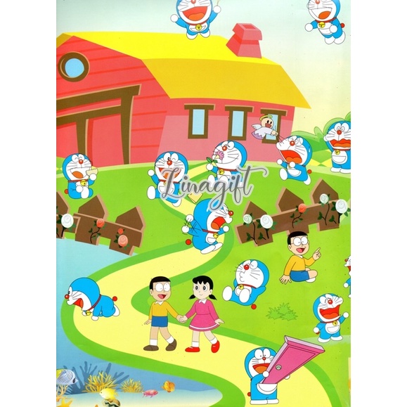 ( 5 Lembar ) SR DORAEMON -KERTAS KADO GLOSY - GIFT WRAP PAPER HAPPY BIRTHDAY NOBITA SIZUKA GIANT SUNEO AND FRIENDS