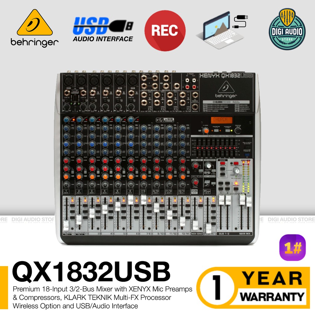 Audio Mixer 10 Channel Behringer Xenyx QX1832USB USB Audio Interface Soundard Recording - Efek Vocal