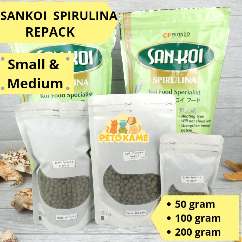 Sankoi Spirulina Repack | Small Medium | 100gr 100 gram Pakan pelet koi koki S M