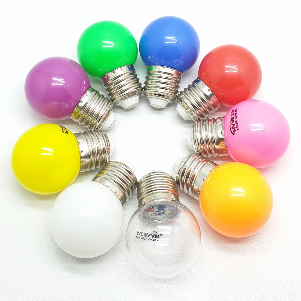 Myvo Warna Warni Lampu Led Ping Pong 3W E27 + Linux Fiting Colok Switch / LAMPU TIDUR / Mini Lamp