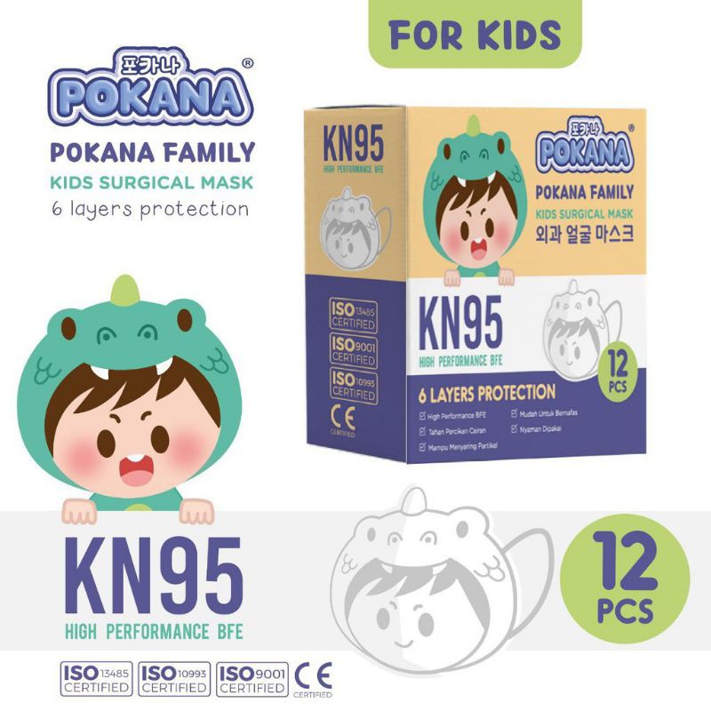12PCS MASKER ANAK KN95 BENTUK KARTUN WARNA PUTIH 6LAPIS EARLOOP KIDS SURGICAL MASK POKANA DINO LUCU