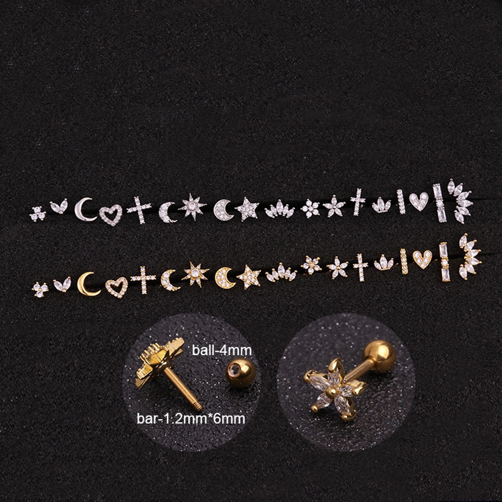 1pcs Anting Giwang Telinga Zirkon Kristal Baja Titanium Medis Untuk Wanita/Pria Helix Tragus Perhiasan Tindik Tulang Rawan Telinga