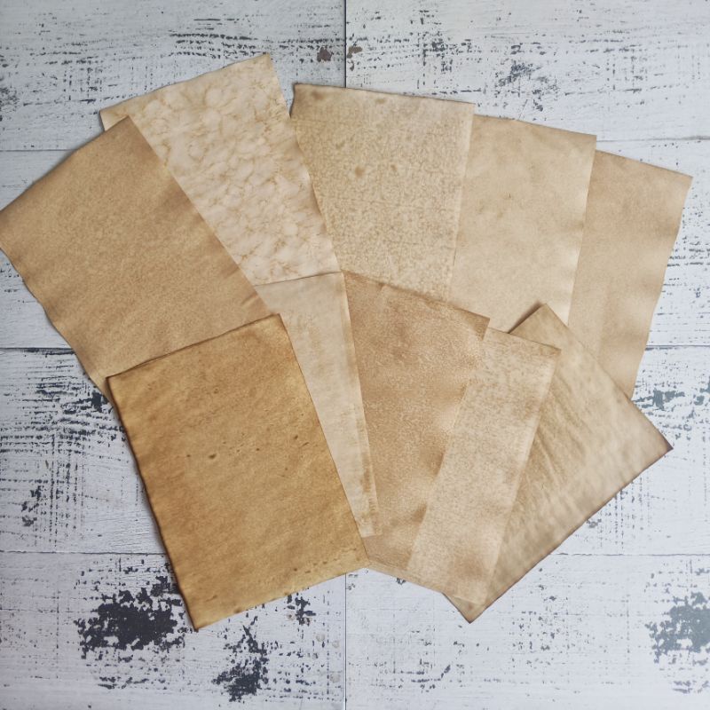 Vintage old paper - tea dyed paper untuk scrapbook journaling tool-5 lembar A5 bercak