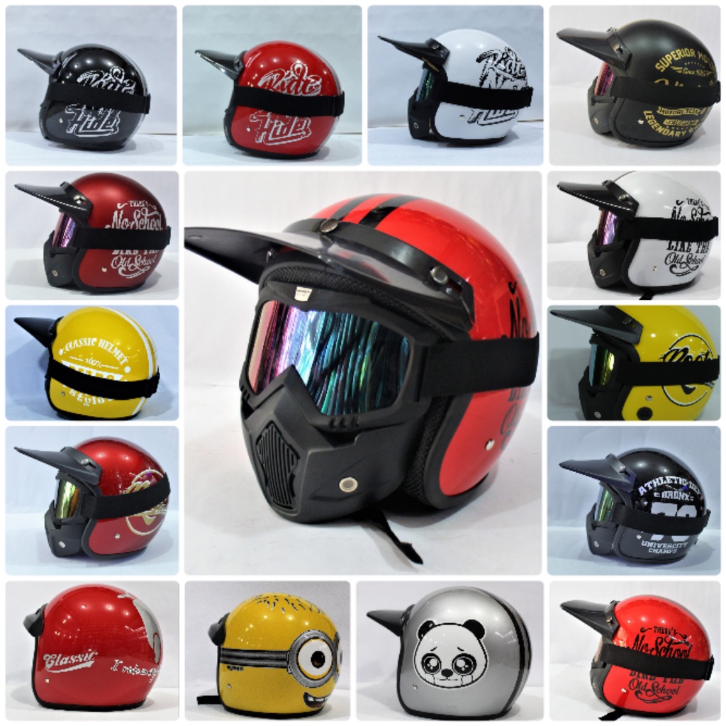 HELM BOGO AIRC MOTIF GOGLAS PET PANJANG DEWASA PRIA DAN WANITA BUJANGAN HELM2245