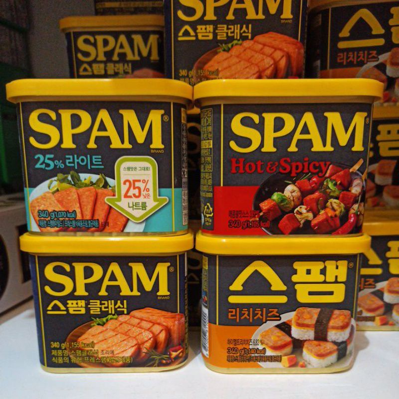 Spam pork korea 340gr rich cheese mild impor daging babi maling asli enak rendah lemak keju asin