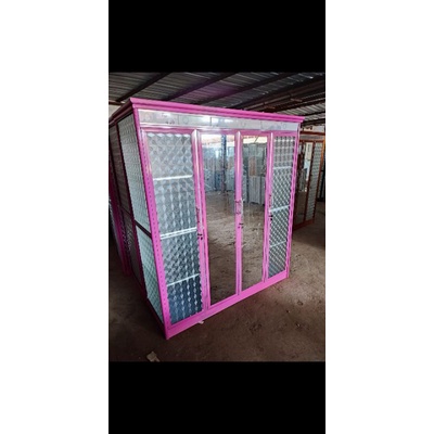 LEMARI PAKAIAN ALUMUNIUM 4 PINTU (kaca 5MM)