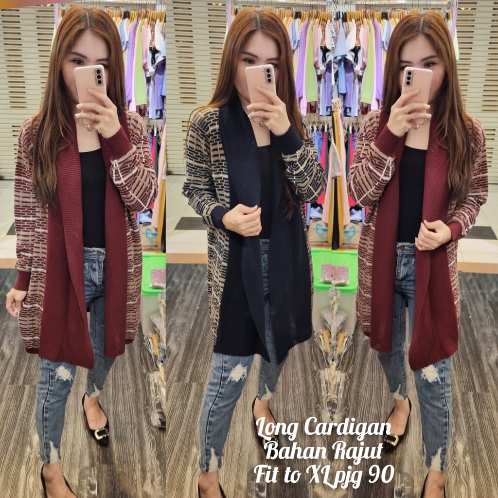 Long Cardigan Wanita Rajut Premium Import Fit XL