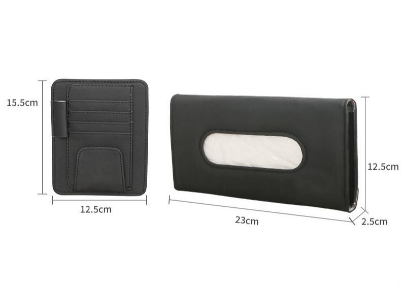 (2In1)Leather Auto Car Sun Visor Organizer Pouch Bag Tas Penyimpanan Kartu Kacamata Pulpen Sim Tempat Klip Tissue Dengan Box Aksesoris Interior Mobil