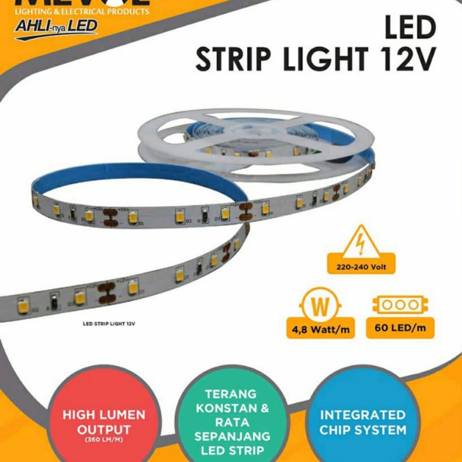 led strip light DC 12volt meval 2835 60led/meter warm white / kuning