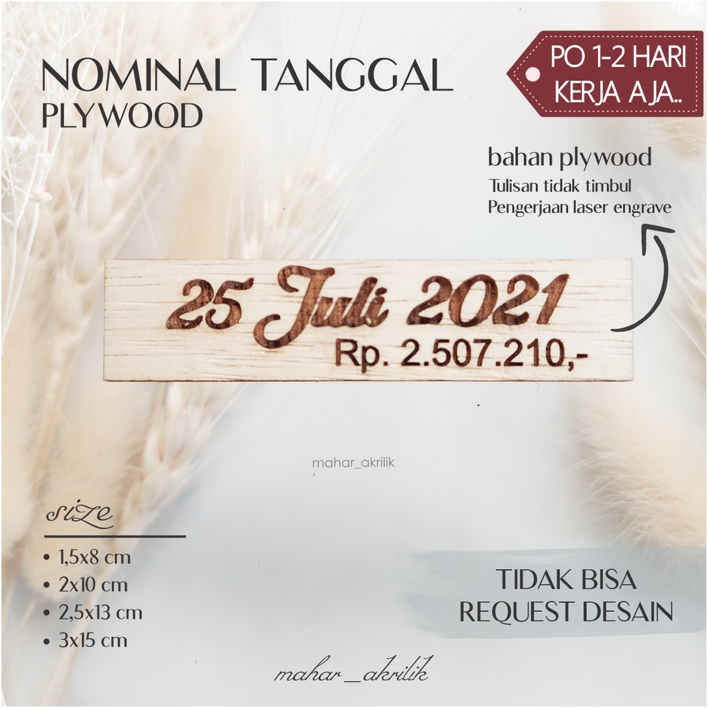 Custom Grafir Nominal Tanggal Kotak Chipboard Mahar Seserahan Scrabbook l Ukiran Tanggal Nominal Kay